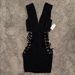 Windsor Black Mini Bodycon Dress with Plunge Neckline for Night Out